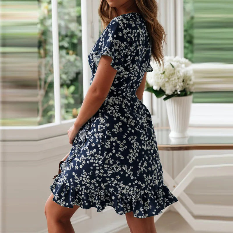 Boho Floral Print Ruffles Women's Dress