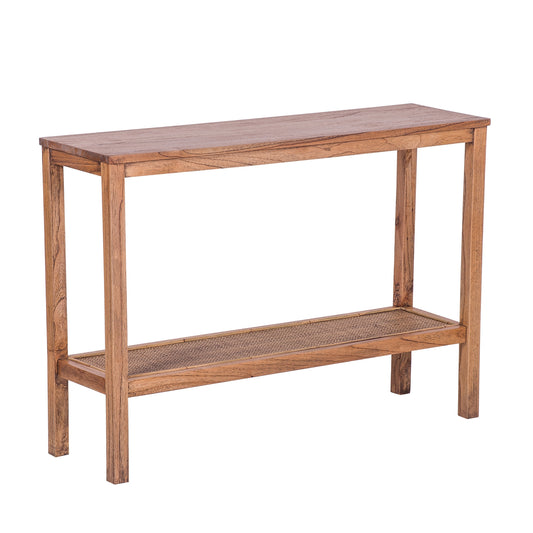Jasmine Console Hallway Entry Table 110cm Mindi Timber Wood Rattan - Brown
