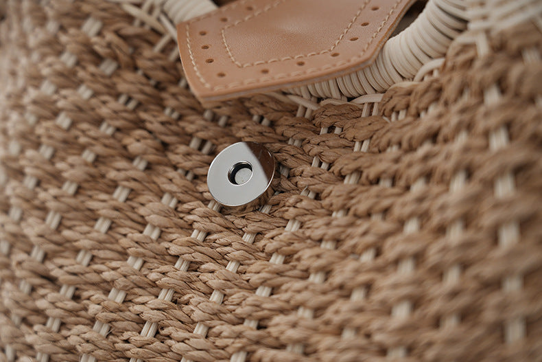 Yellow Boho Circle Straw Bag - Stylish Woven Tote with Round Handles