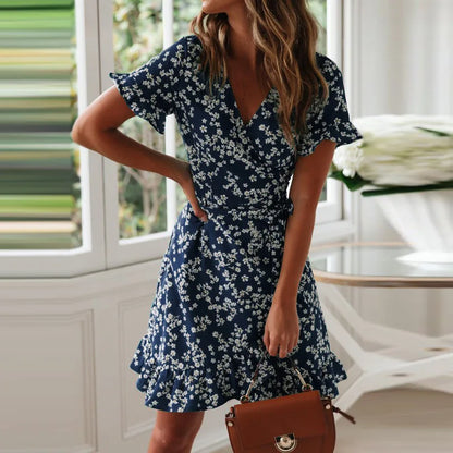 Boho Floral Print Ruffles Women's Dress