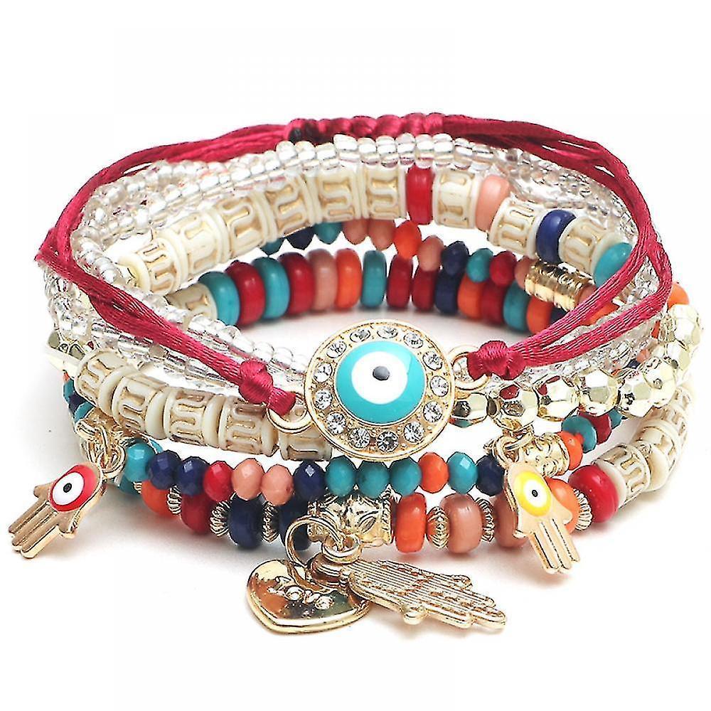 Hand Bracelet Boho Charms Stretch Stackable Bracelet Handmade Multicolor Crystal Beaded Lucky Protection Bangles Strand Bracelet