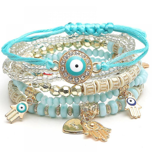 Hand Bracelet Boho Charms Stretch Stackable Bracelet Handmade Multicolor Crystal Beaded Lucky Protection Bangles Strand Bracelet