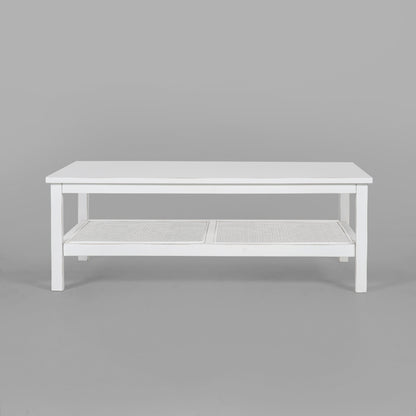 Jasmine Coffee Table 110cm Mindi Timber Wood Rattan Weave - White