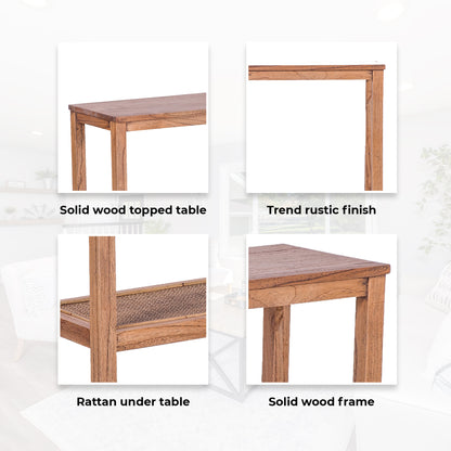 Jasmine Console Hallway Entry Table 110cm Mindi Timber Wood Rattan  - Brown