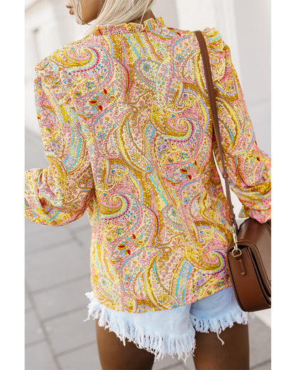 Azura Exchange Paisley Print Ruffled Trim Boho Shirt - Small