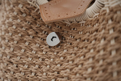 Green Boho Circle Straw Bag - Stylish Woven Tote with Round Handles